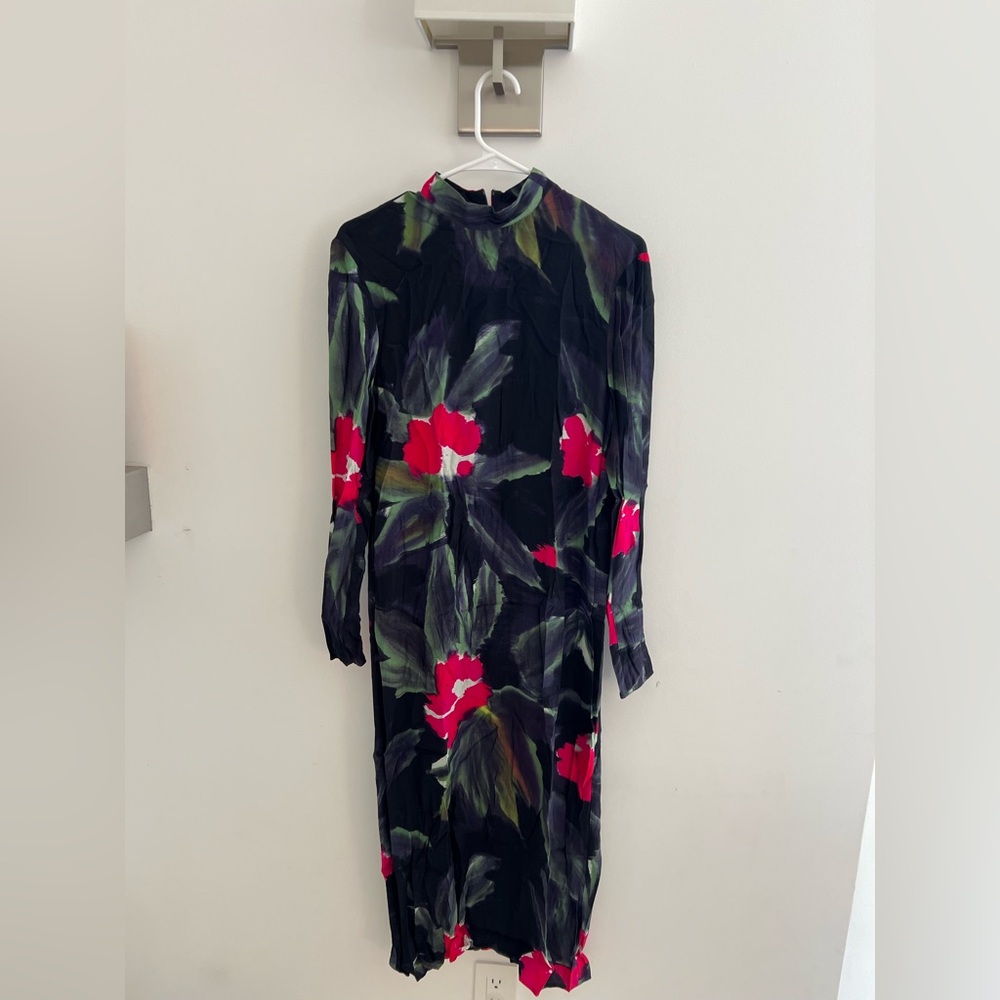 H&M Red and Pink Sheath Dress with Bishop Sleeves